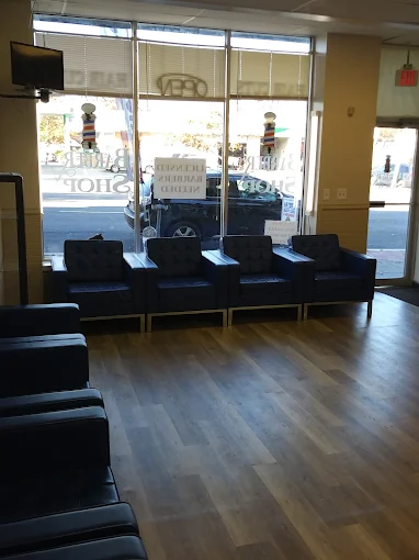 Waiting area inside Two Macs Barber Shop